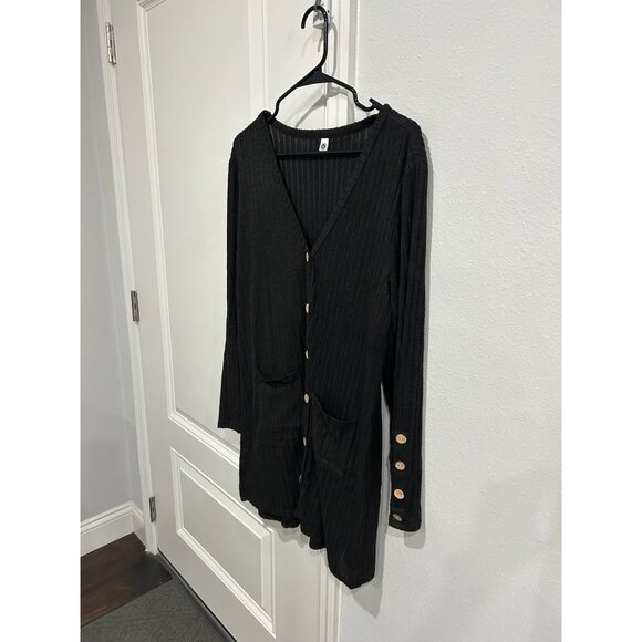 Your Style Ribbed Button Front Tunic Sweater Black Sz Large Long Sleeve Cozy - Picture 3 of 10